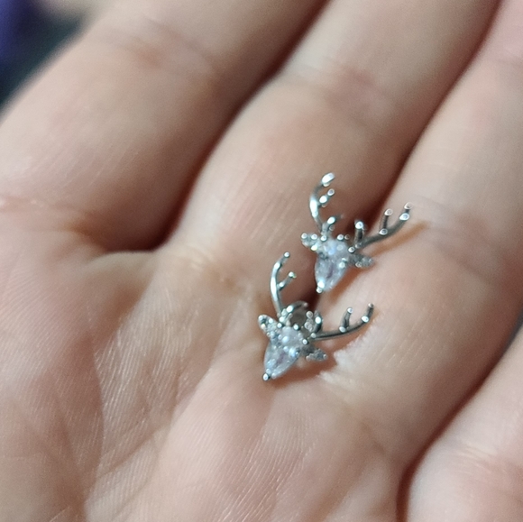 Reindeer Deer Antlers Platinum Over Sterling Silver Zircon Diamonds - Picture 11 of 14